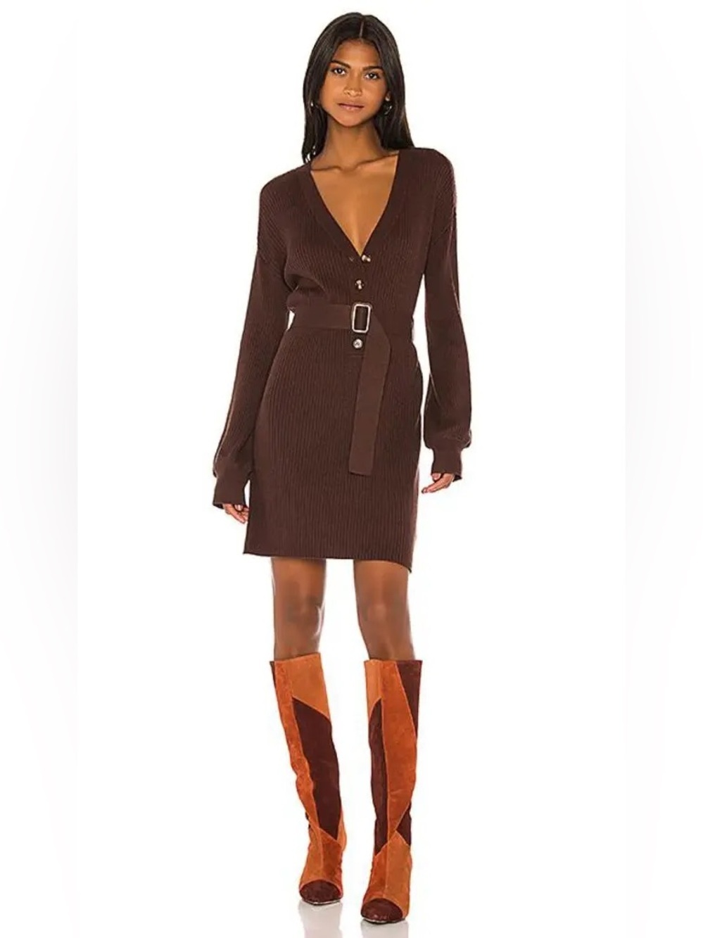 Song of Style Darcy Sweater Dress Chocolate Brown Size S $188 MSRP
